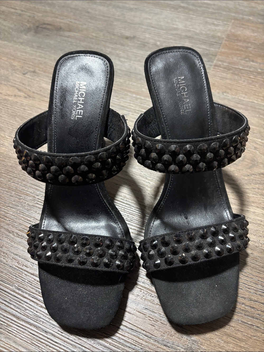 Michael Kors Black Studded Double-Band Mule Sandals - Picture 1 of 4